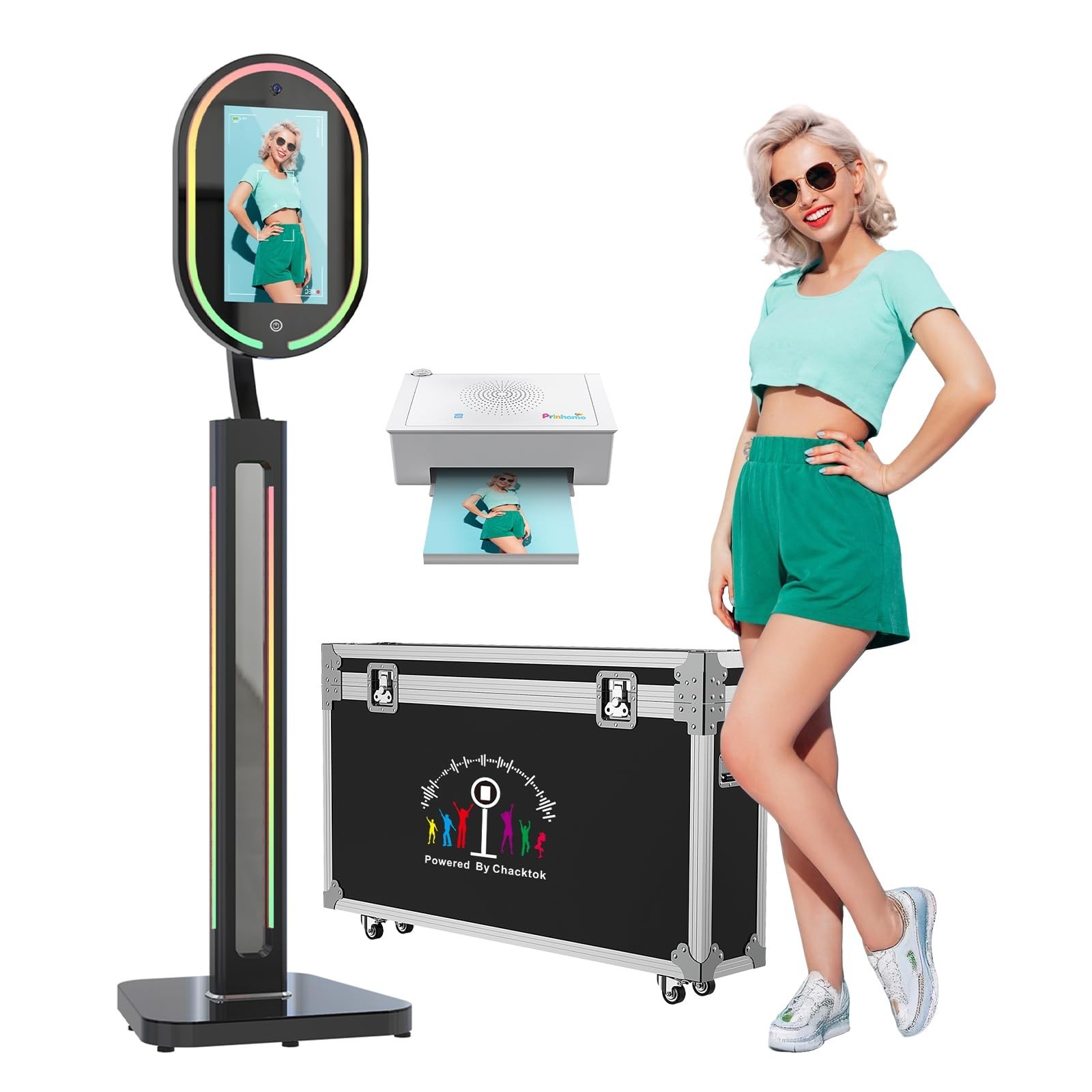 Magic Mirror Photo Booth Touch Screen with Printer and 1200W Pixel 4K HD Camera