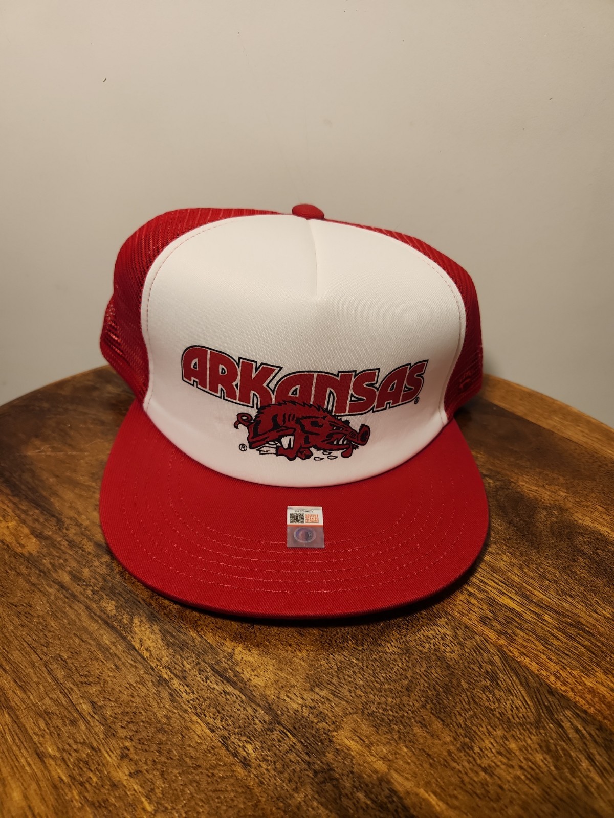 Arkansas Razorbacks Trucker Hat Mens Red White Mesh Back Snapback Football NWT