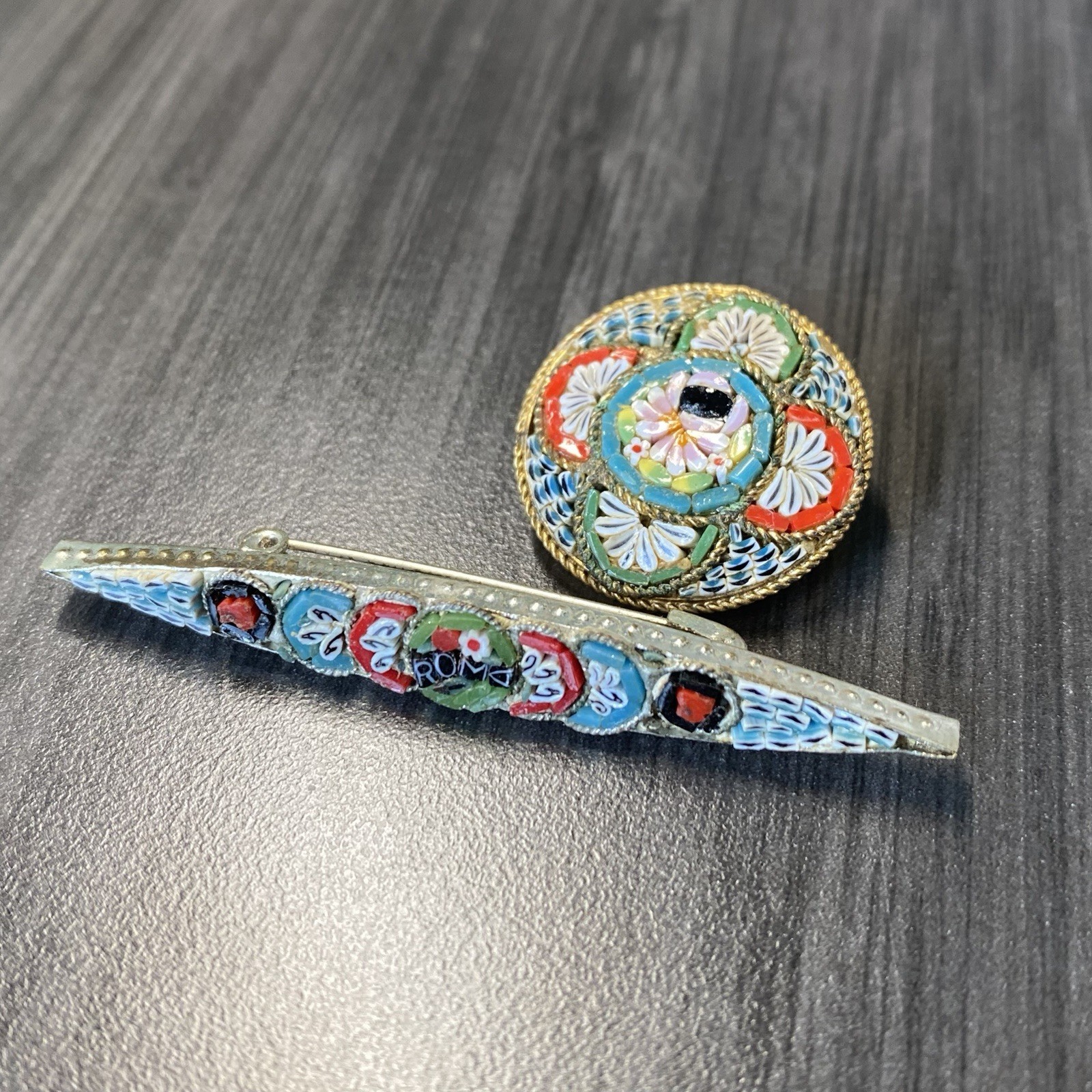 Italian Micro Mosaic Brooches - Vtg Italian Micro Mosaic Pins