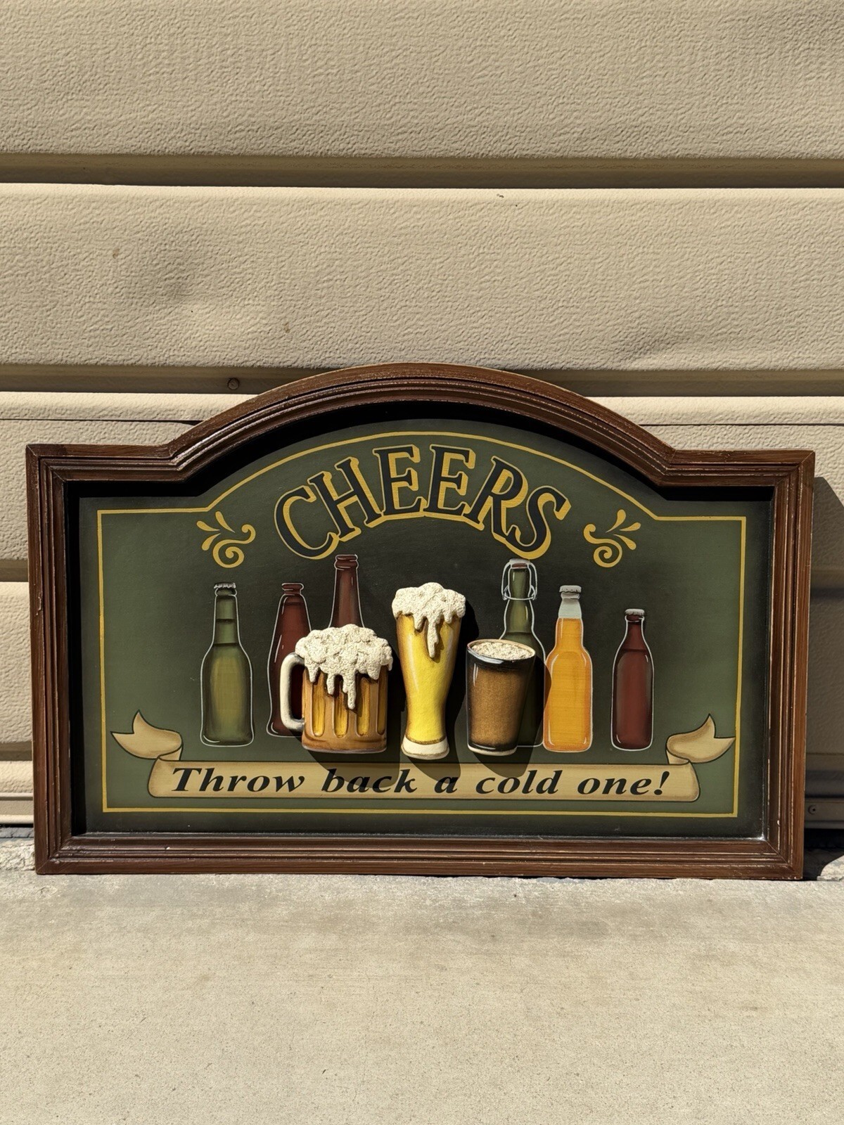 Vintage Cheers Pub Bar Sign 3D Beer Glasses Throw Back a Cold One Wood Decor