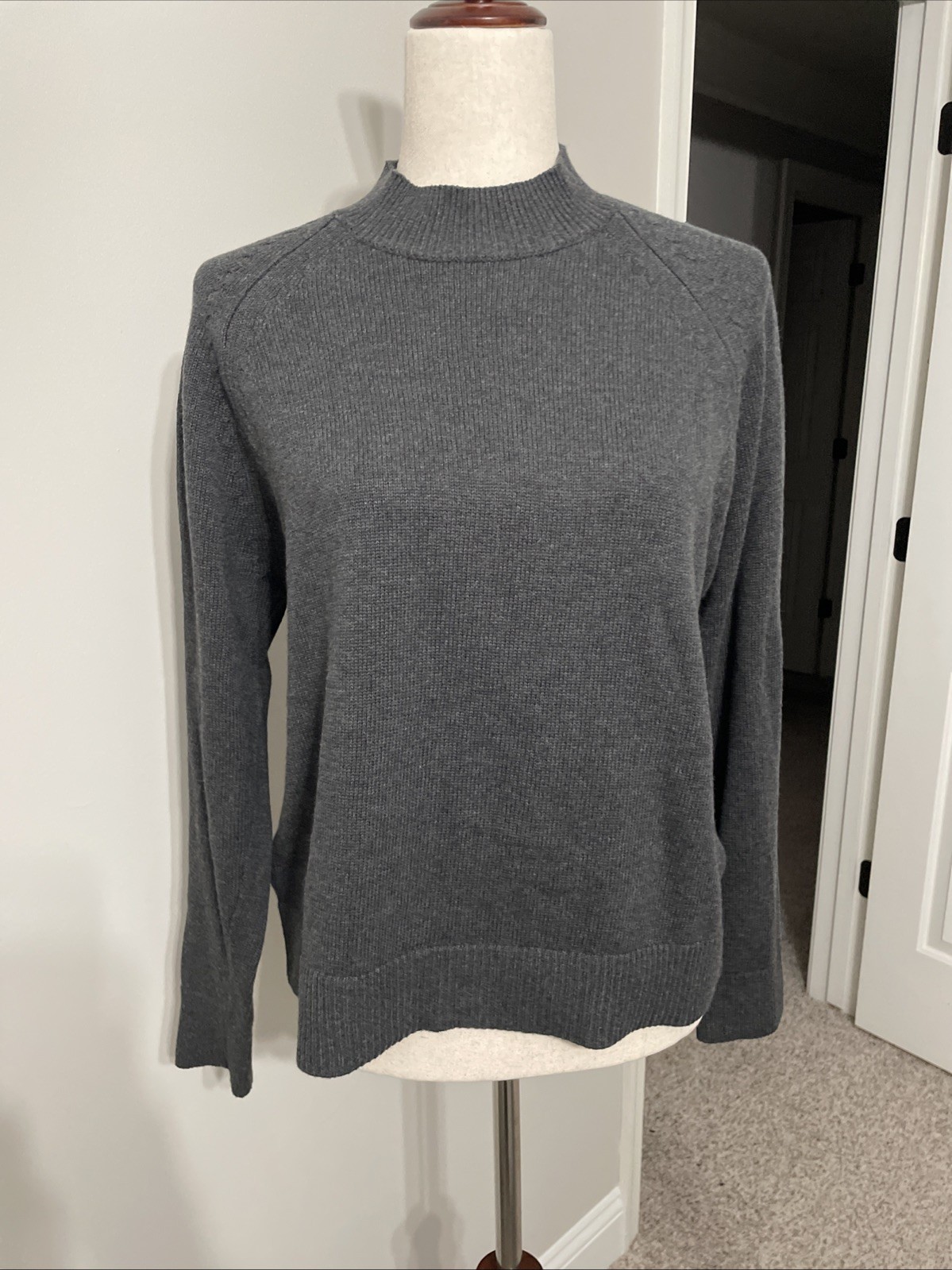 Quince 100% Organic Cotton Boyfriend Crew Sweater Charcoal Oversized Size Small