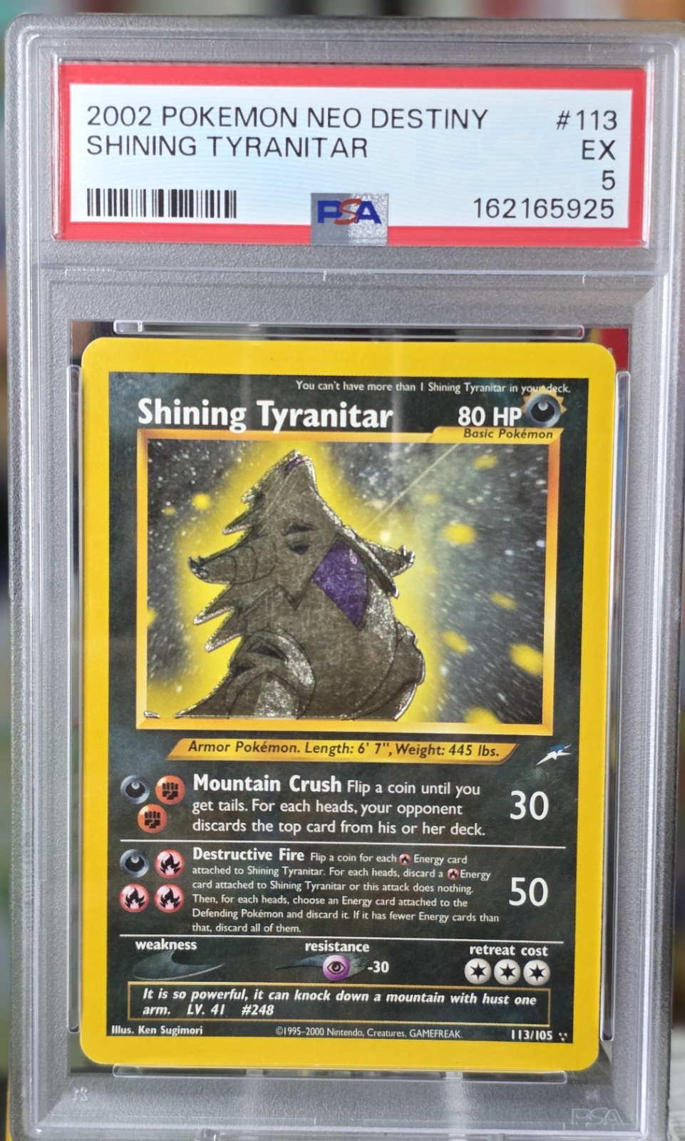 Pokémon TCG Neo Destiny Shining Tyranitar 113/105 Secret Rare Holo Card PSA 5 EX