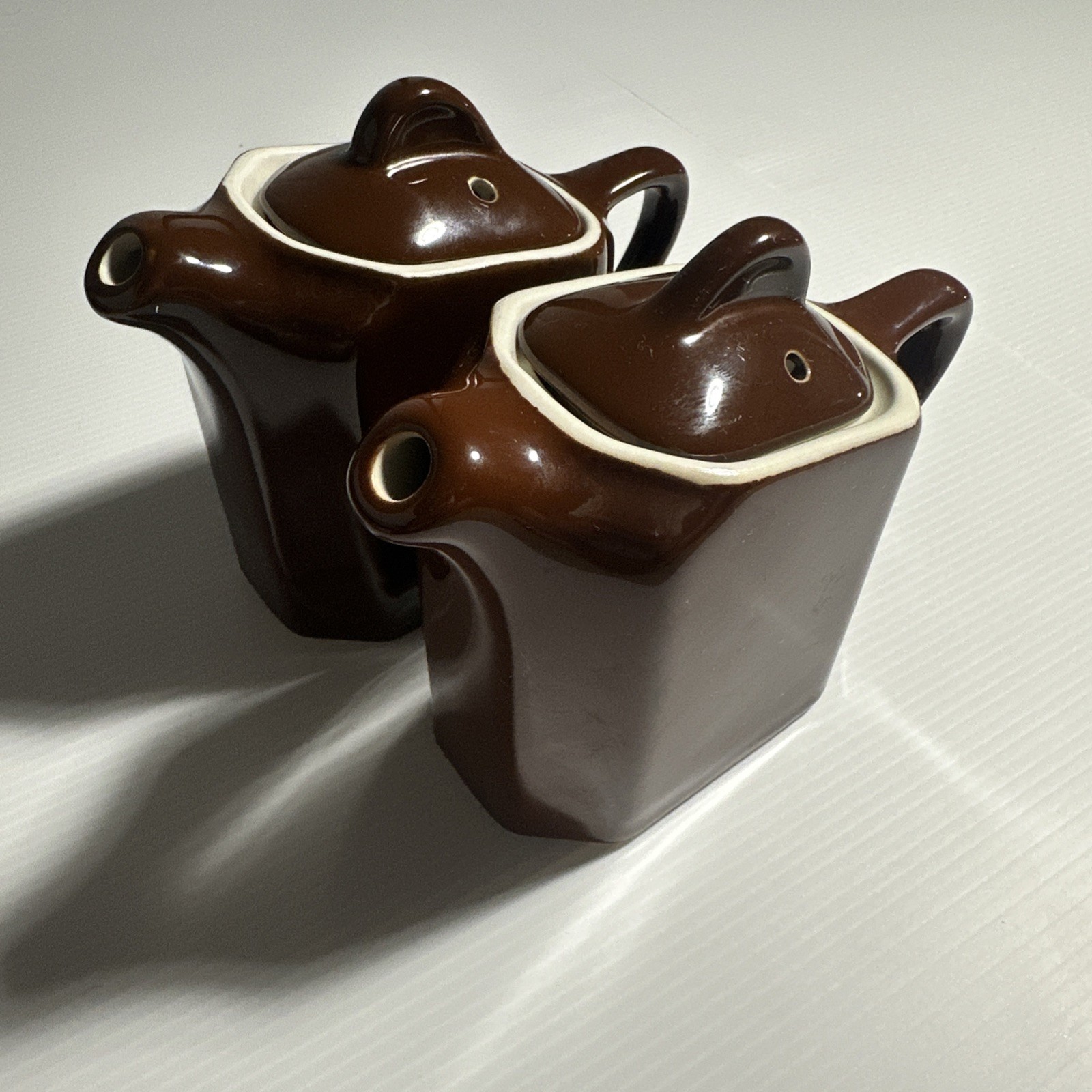 Pair Vintage Hall Pottery Brown Cup Single Serve Teapot w/ Lid USA- Please Read Pair Vintage Hall Pottery Brown Cup Single Serve Teapot w/ Lid USA- Please Read
