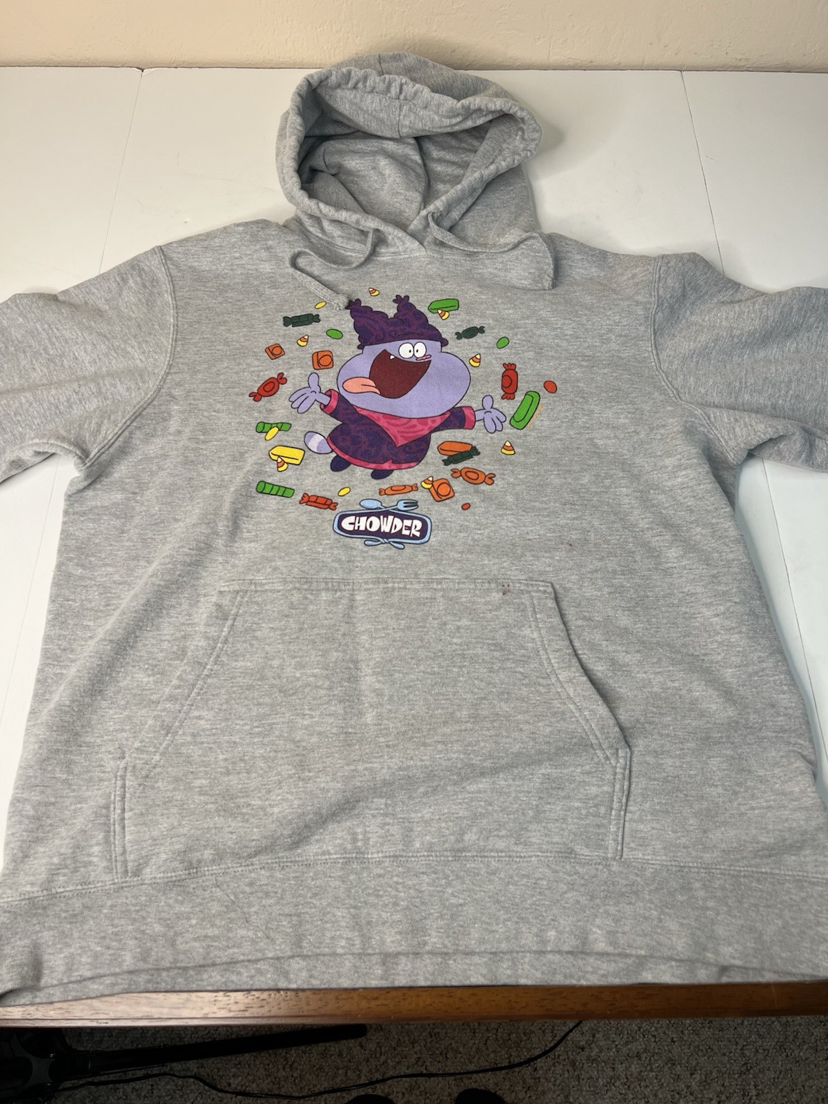 Vintage Y2k Official CARTOON NETWORK Chowder Hoodie Gray Sweatshirt Large VTG