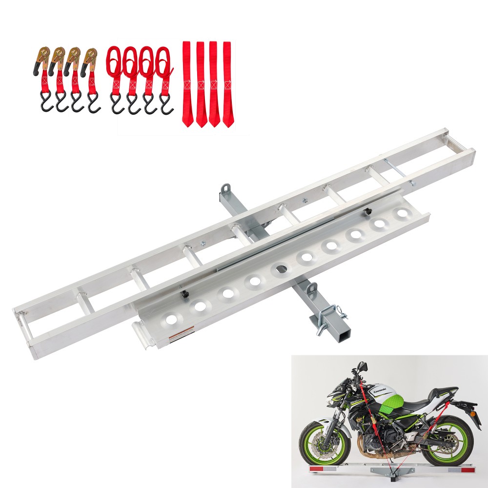 Aluminum Motorcycle hitch mount carrier, dirt bike rack with loading ramp 400lb