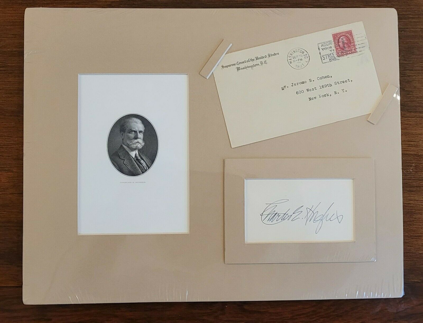 SUPREME COURT AUTOGRAPH 1931 CHARLES E. HUGHES + ENVELOPE + MATTED SIGNED