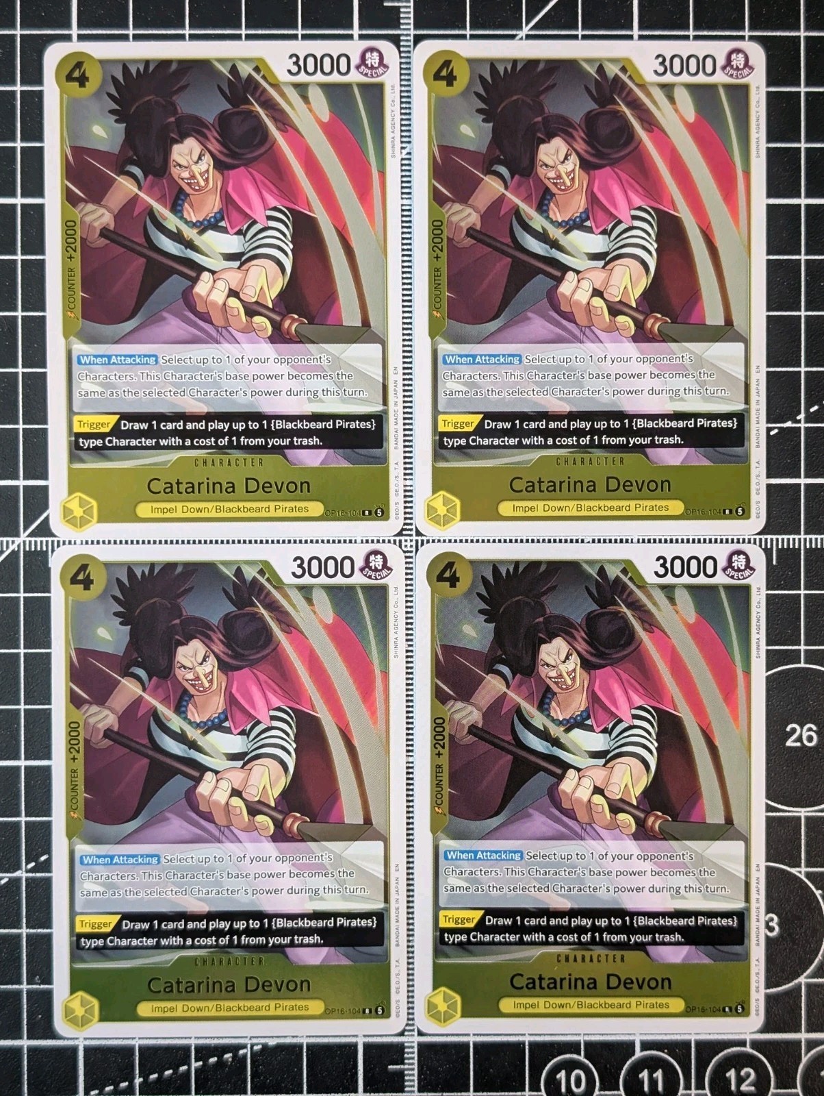 Playset Bandai One Piece TCG Catarina Devon OP16-104 EN Yellow Character x4 Playset Bandai One Piece TCG Catarina Devon OP16-104 EN Yellow Character x4