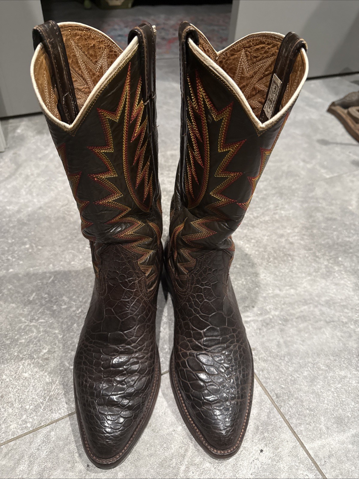 RARE 1970s Nocona Chocolate Pre Ban Turtle Round Toe Boots 9.5D