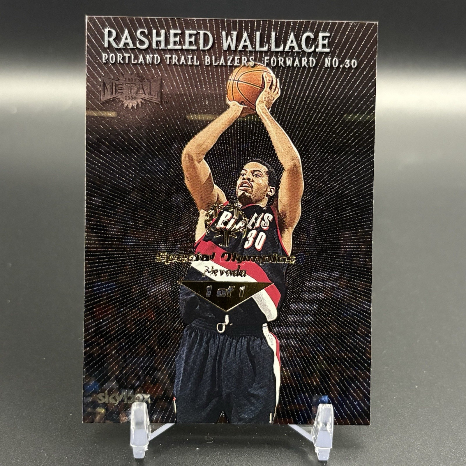 1999-00 Skybox Metal #97 Rasheed Wallace Foil Stamp Special Olympics Nevada 1/1