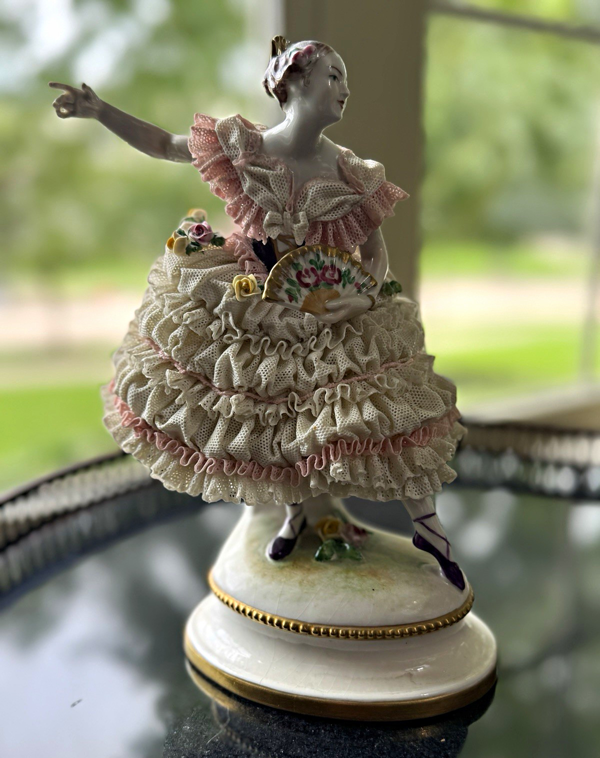 Antique Volkstedt Dresden Lace Ballerina Figurine –Hand-Painted German Porcelain