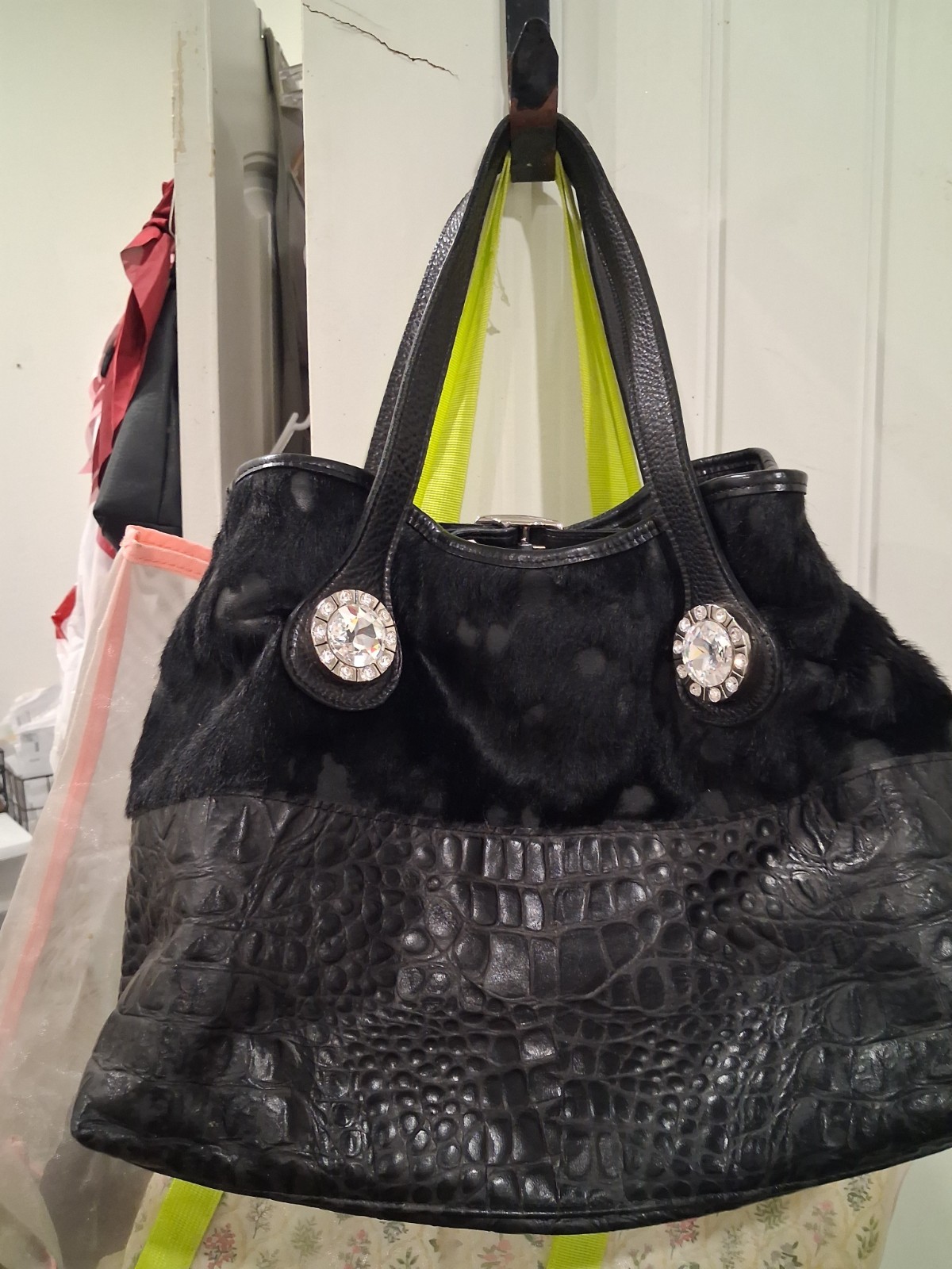 NWT Vintage Raviani Luxury Black Leather Crocodile & Hair Western Statement Bag NWT Vintage Raviani Luxury Black Leather Crocodile & Hair Western Statement Bag