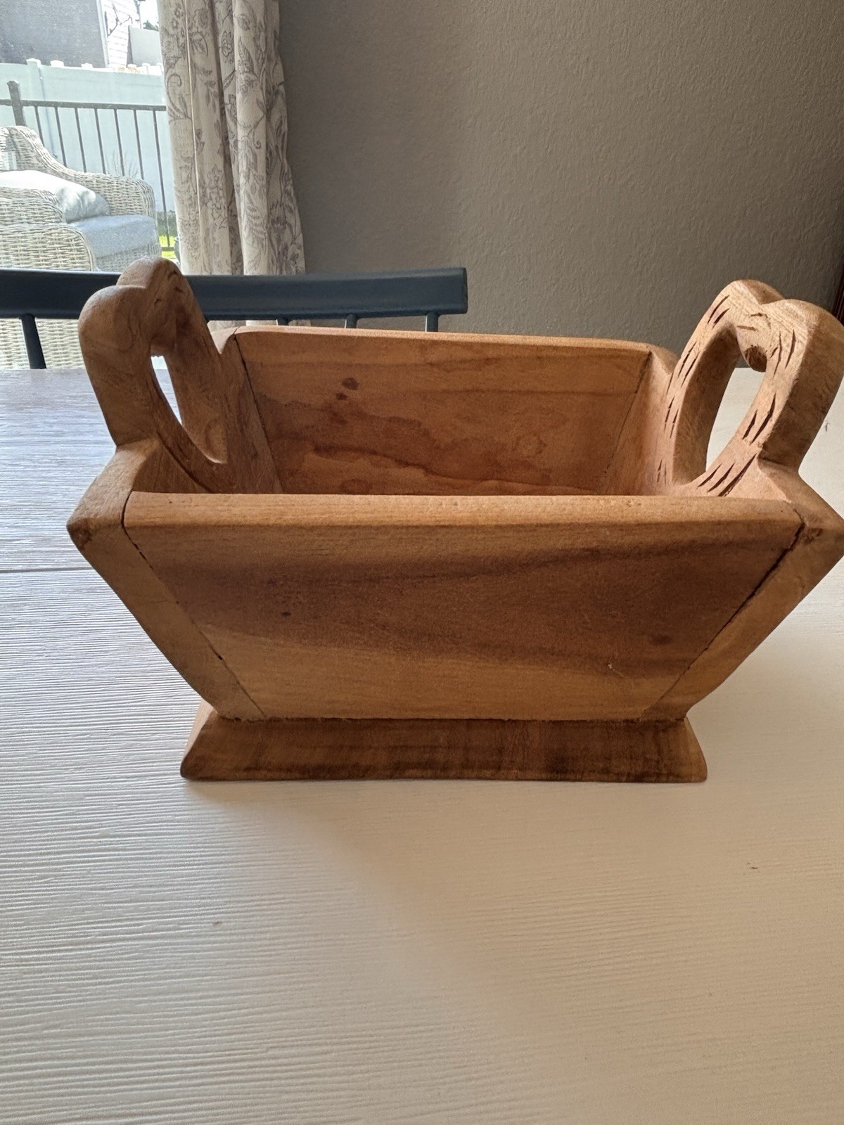 VTG Primitive Hand Carved Wood Trough Caddy Planter Box Carved Side Handles