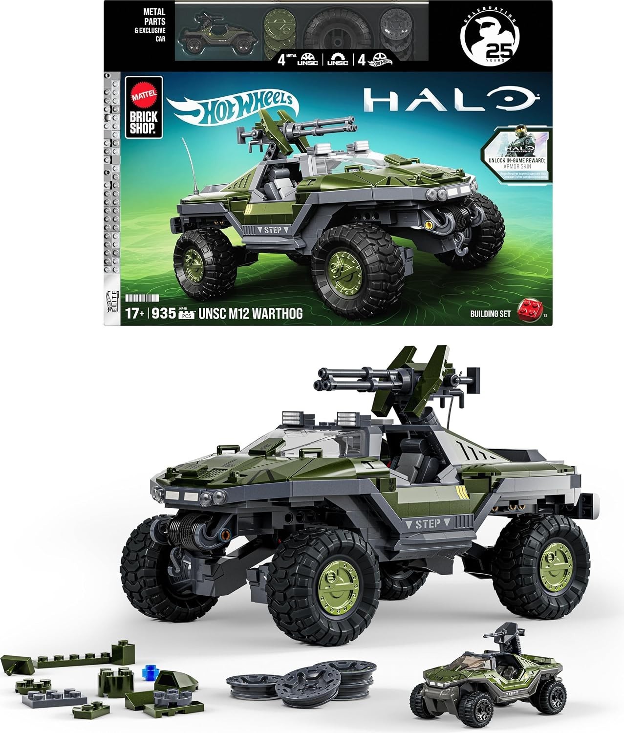 🚨 PRESALE 🚨 Mattel Brick Shop Hot Wheels Halo UNSC M12 Warthog 935pc Building