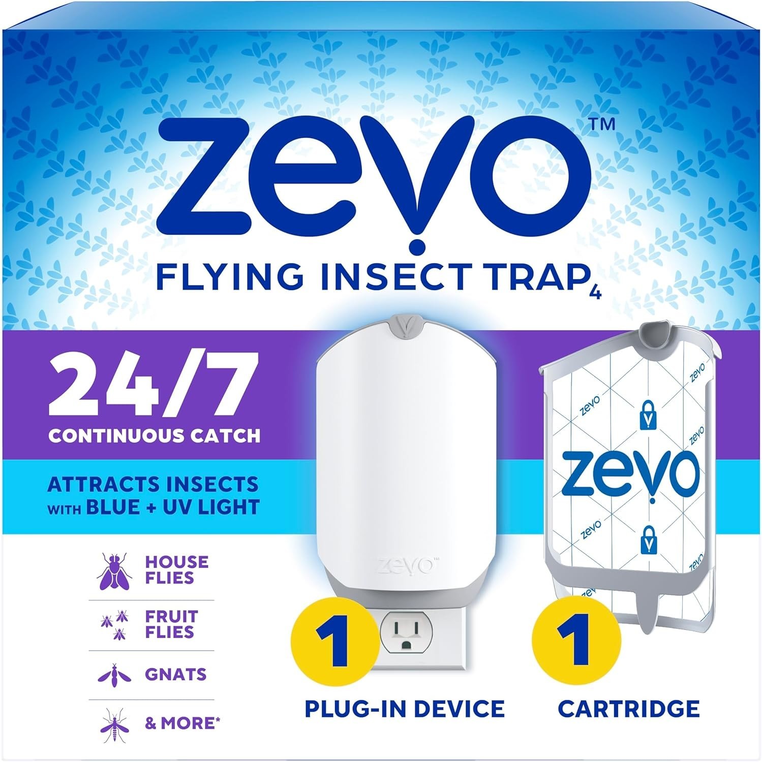 Zevo Flying Insect Trap (1 Plug in Device & 1 Cartridge) Featuring Blue UV Light Zevo Flying Insect Trap (1 Plug in Device & 1 Cartridge) Featuring Blue UV Light