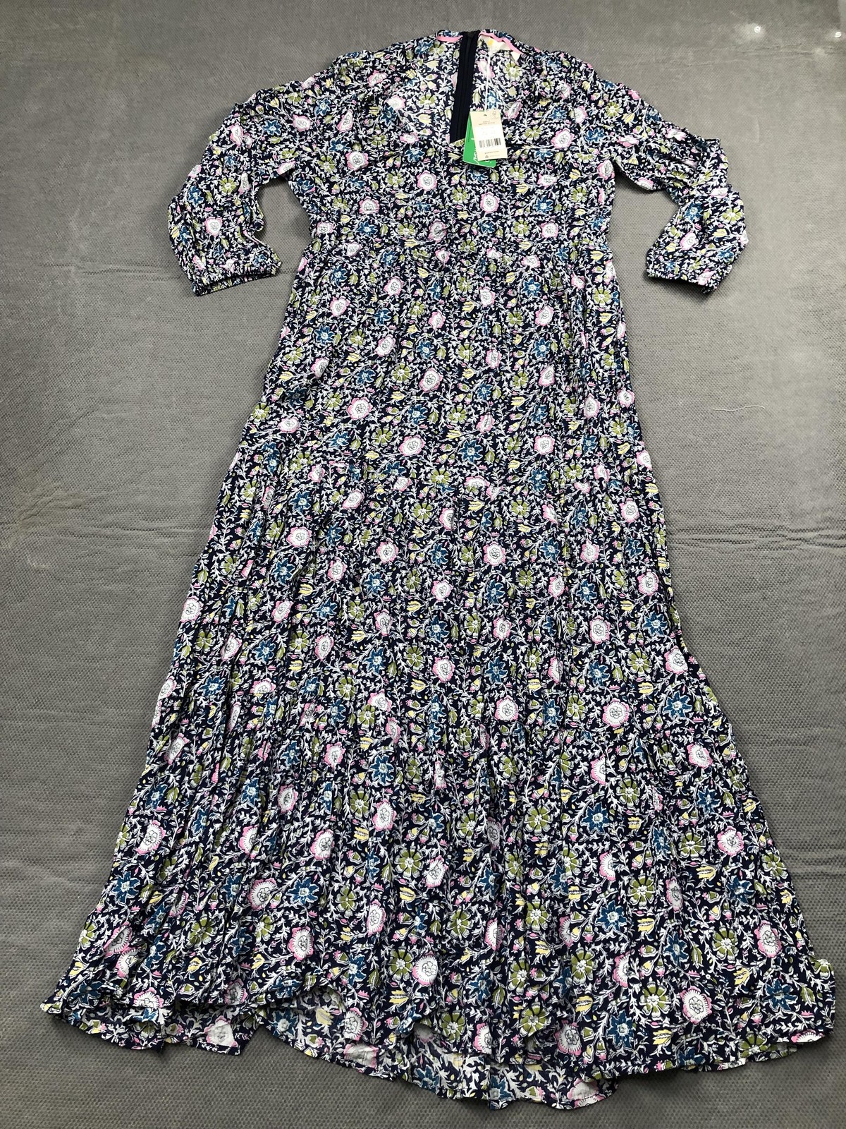 Boden Dress Womens 8 Blue Floral V Neck 3/4 Sleeve Smocked Maxi Woven NWT