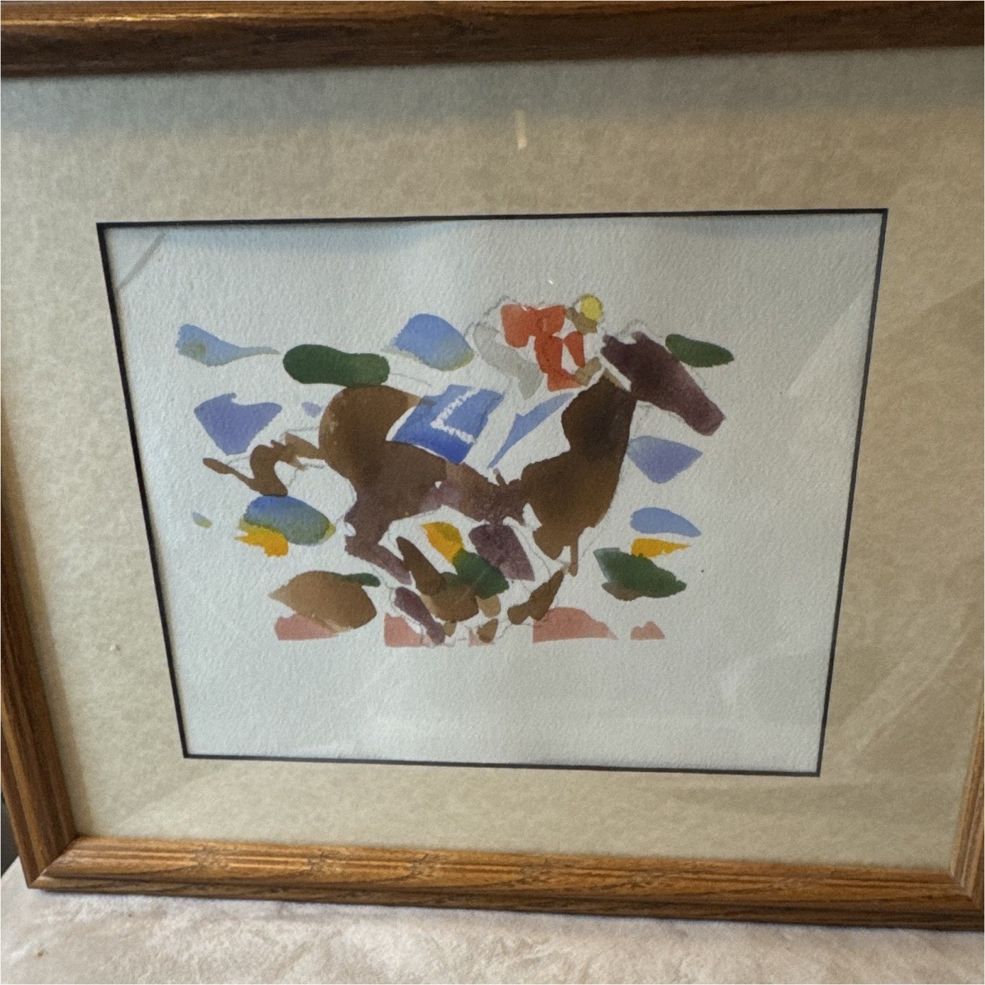 Matted & Framed Horse & Jockey Landscape Paper Art Print, Small, Single Piece