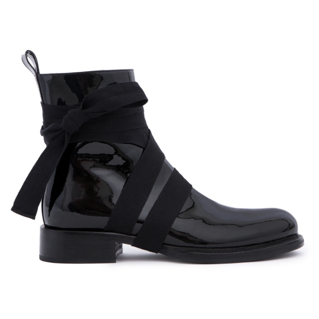 Womens Ann Demeulemeester Black Patent Leather Ribbon Bondage Combat Boots 36 US