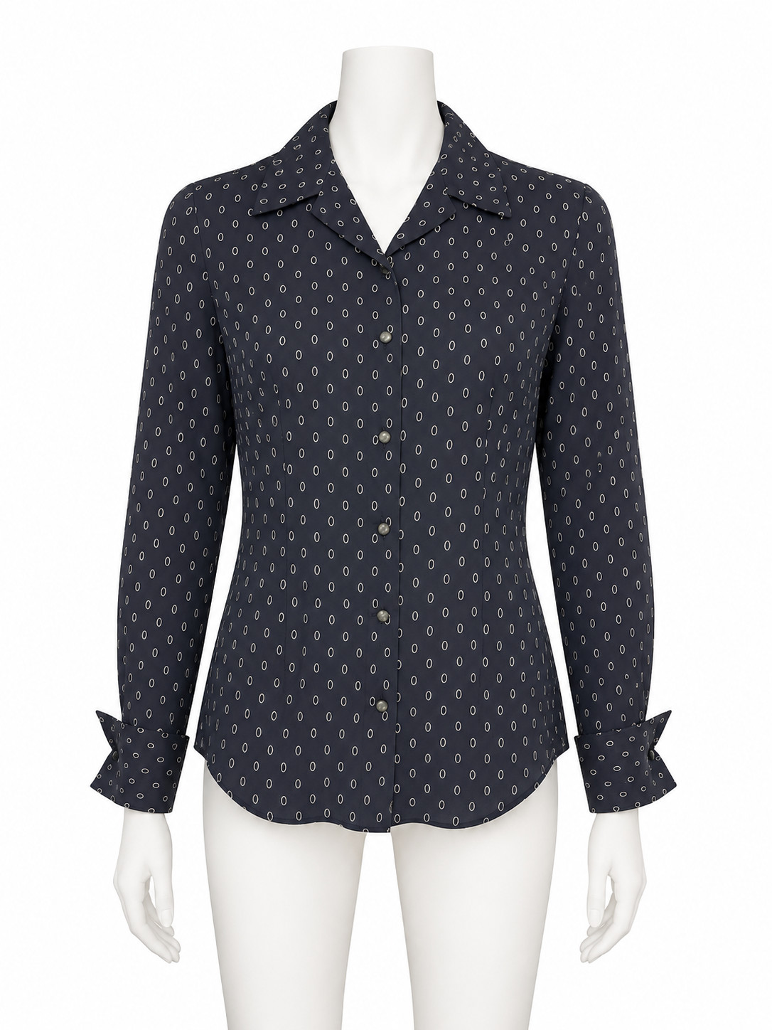 Vintage Tahari Retro Black Fitted Blouse Women\'s Size 6 French Cuffs Y2K