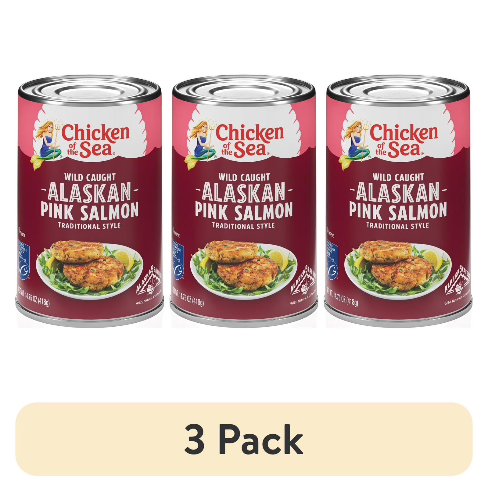 (3 pack) Chicken of the Sea Wild Caught Alaskan Pink Salmon, Traditional 14.75oz