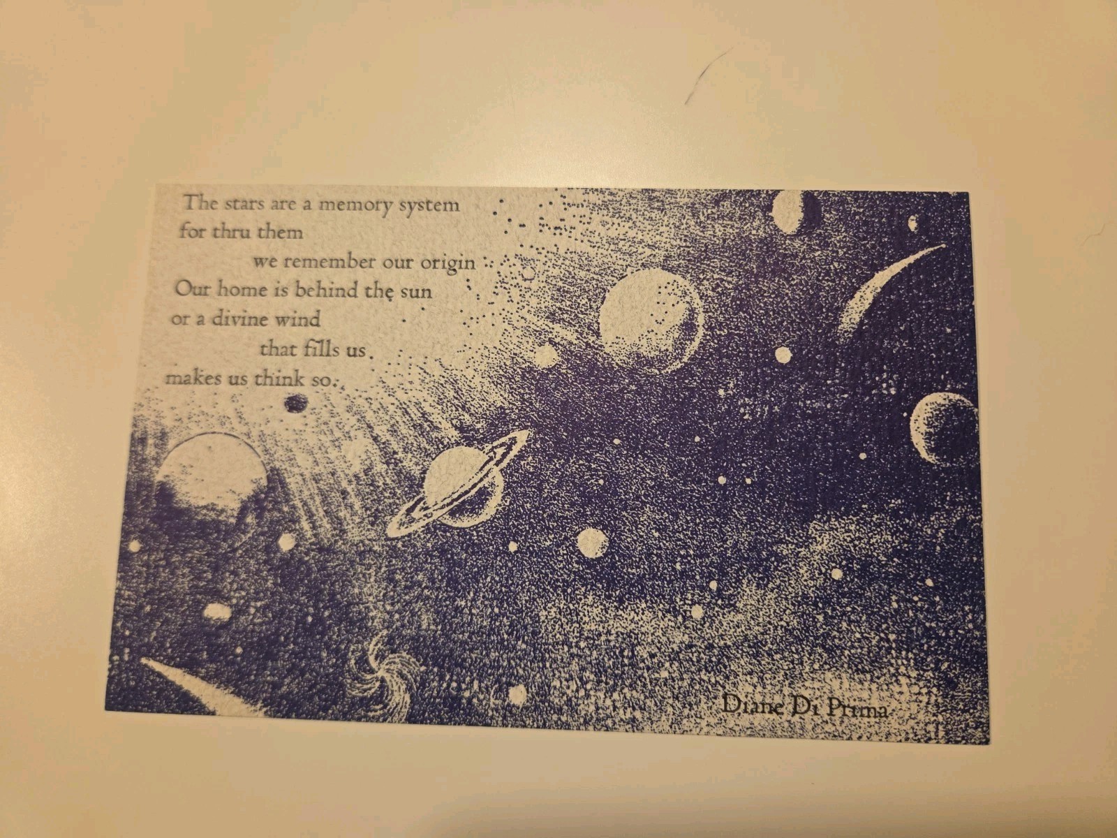 Diane di Prima Postcard Poem The Art Of Memory 1986 Beat Feminist Ephemera Rare