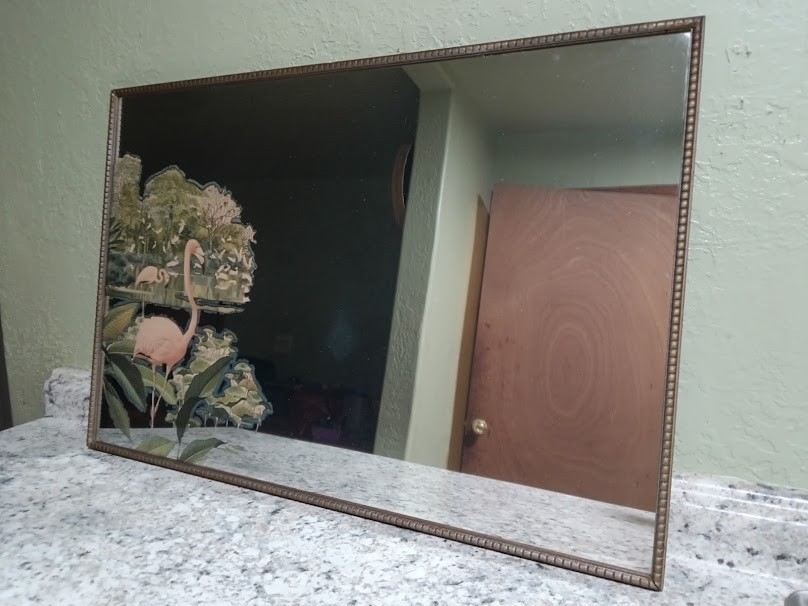 Vintage Mid Century Robert Stern Pink Flamingo Mirror Art Deco 1950s Turner