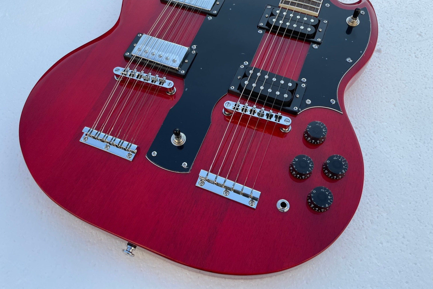 Double Neck 6 & 12 String Electric Guitar Bone Nut Glossy Finished Solid Body