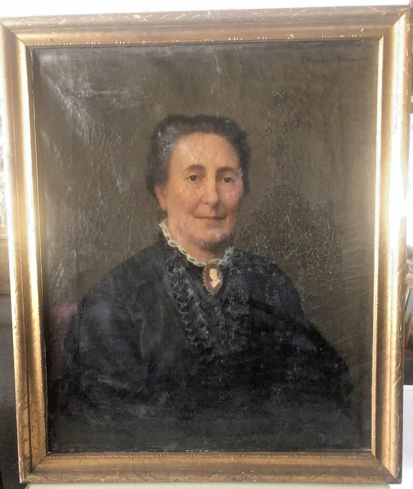 Antique Hand Painted Oil - Canvas Wood Frame By CLASINE CAROLINA FEDERICA NEUMAN