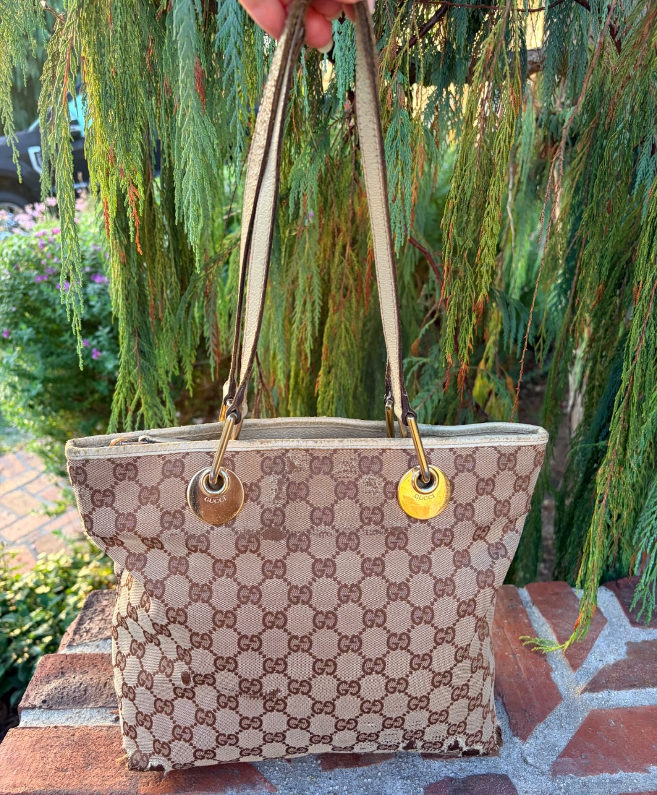 Auth Gucci GG Canvas Vintage Purse Bag Italy US Seller Damaged Auth Gucci GG Canvas Vintage Purse Bag Italy US Seller Damaged