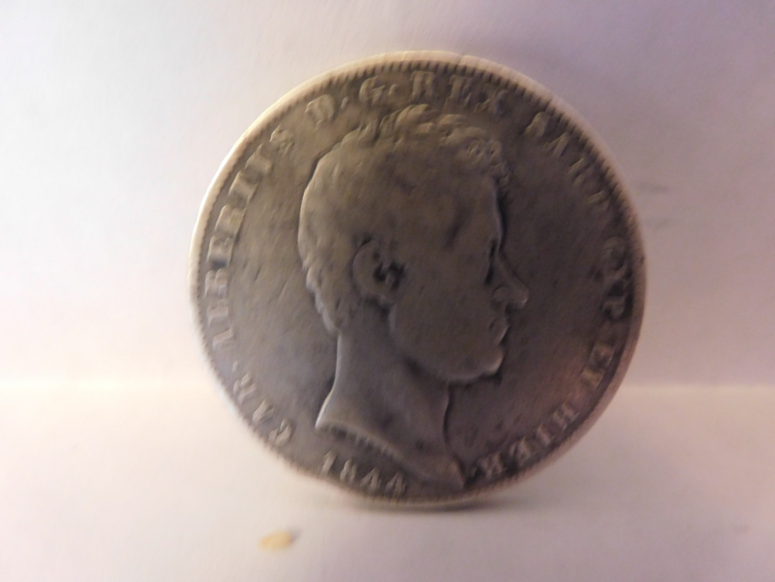 1844 Italy (Sardinia) - AR 5 Lire, KM-130.2 .9 Silver Coin 1844 Italy (Sardinia) - AR 5 Lire, KM-130.2 .9 Silver Coin