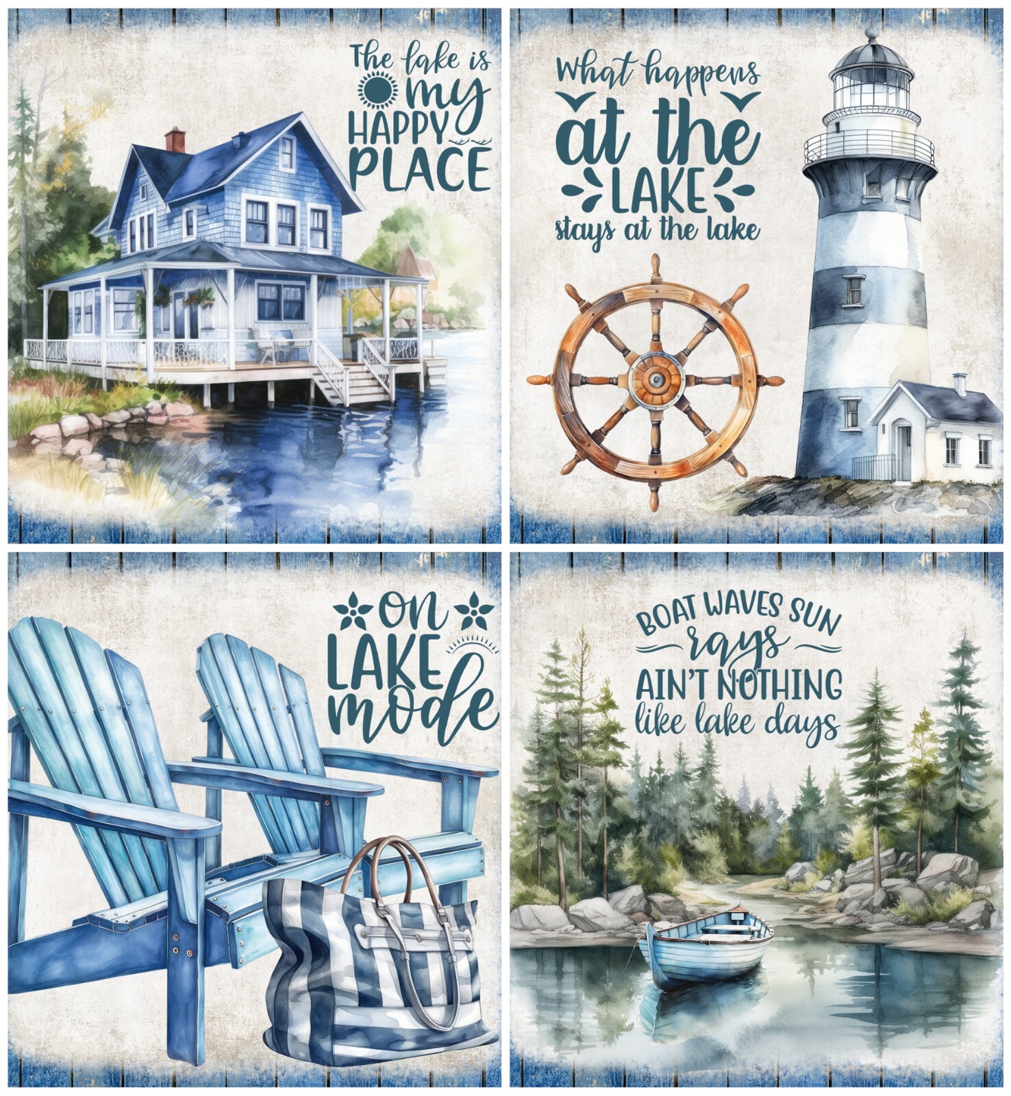 Beautiful Lake House Coaster Set 4 Neoprene Absorbent Colorful Beautiful Lake House Coaster Set 4 Neoprene Absorbent Colorful