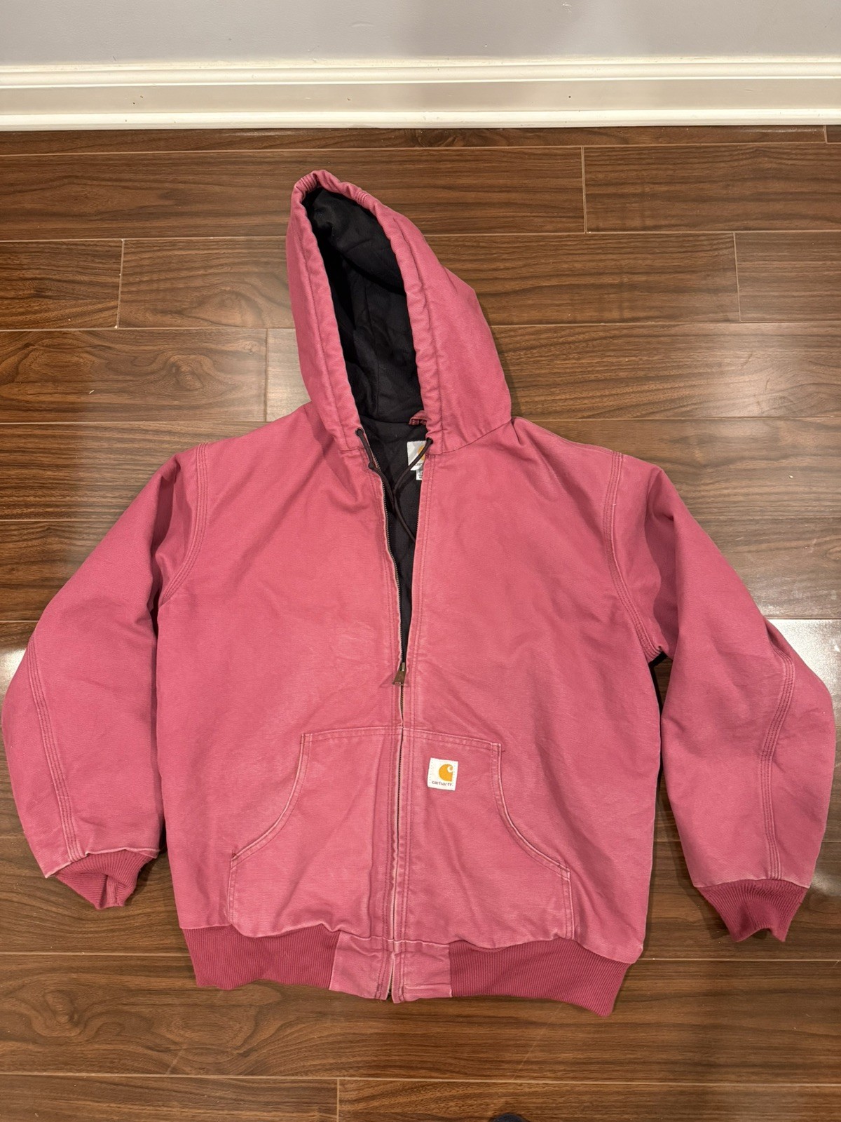 Vintage Carhartt Women’s Pink Hooded Workwear Jacket Full Zip Size Medium 