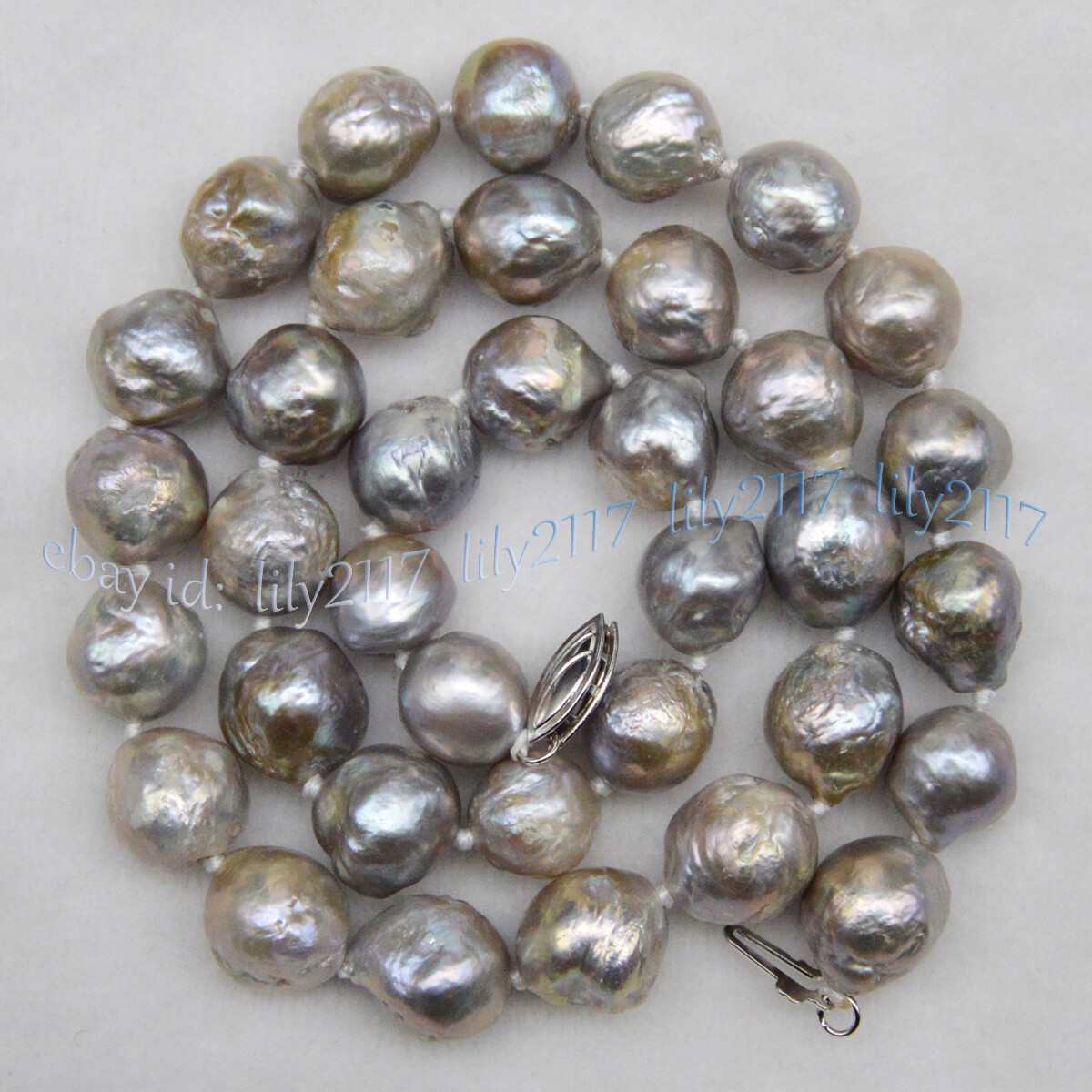 Huge 10-12mm Natural Silver Freshwater Reborn Keshi Baroque Pearl Necklace 18\'\'