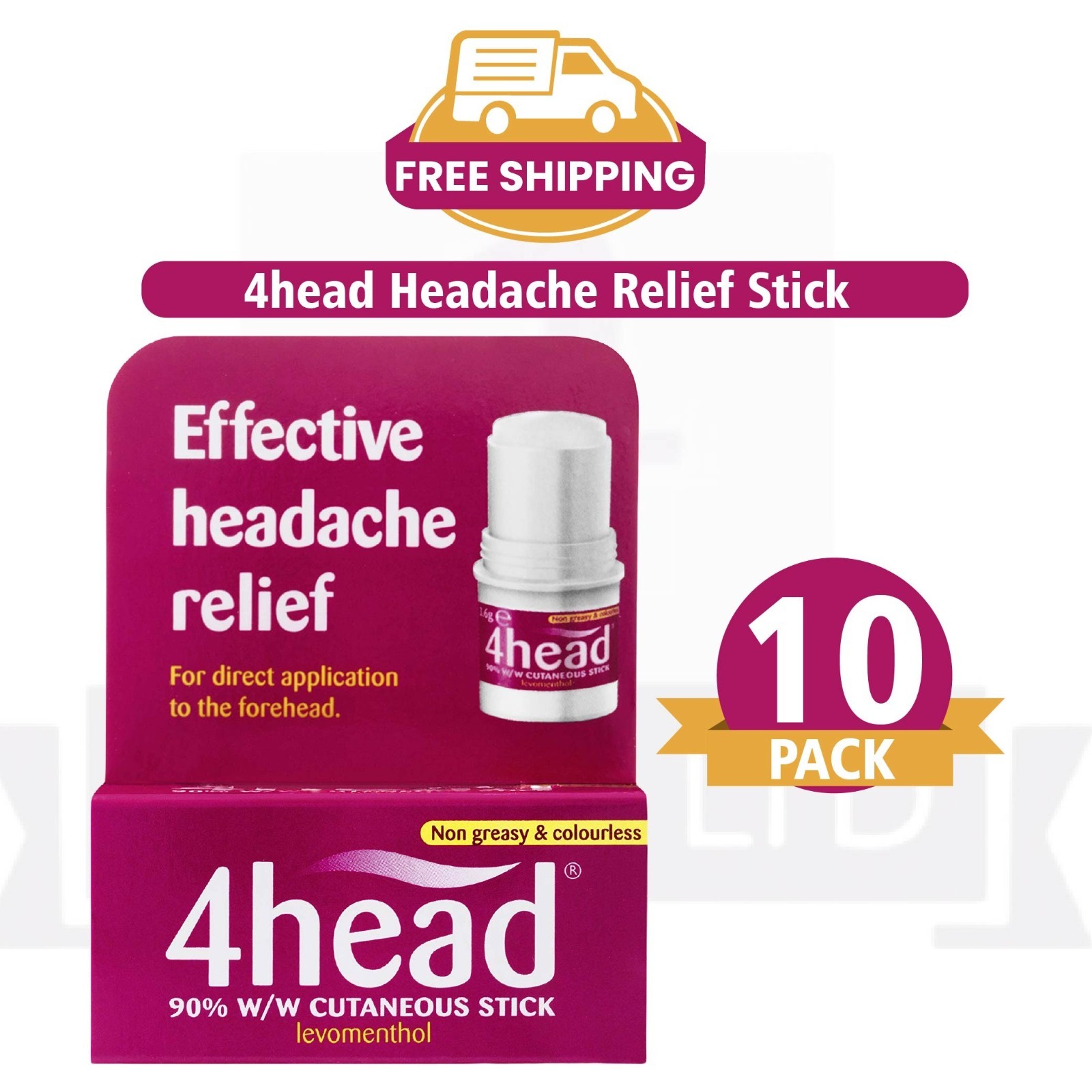4HEAD HEADACHE & MIGRAINE RELIEF STICK 3.6G - PACK OF 10