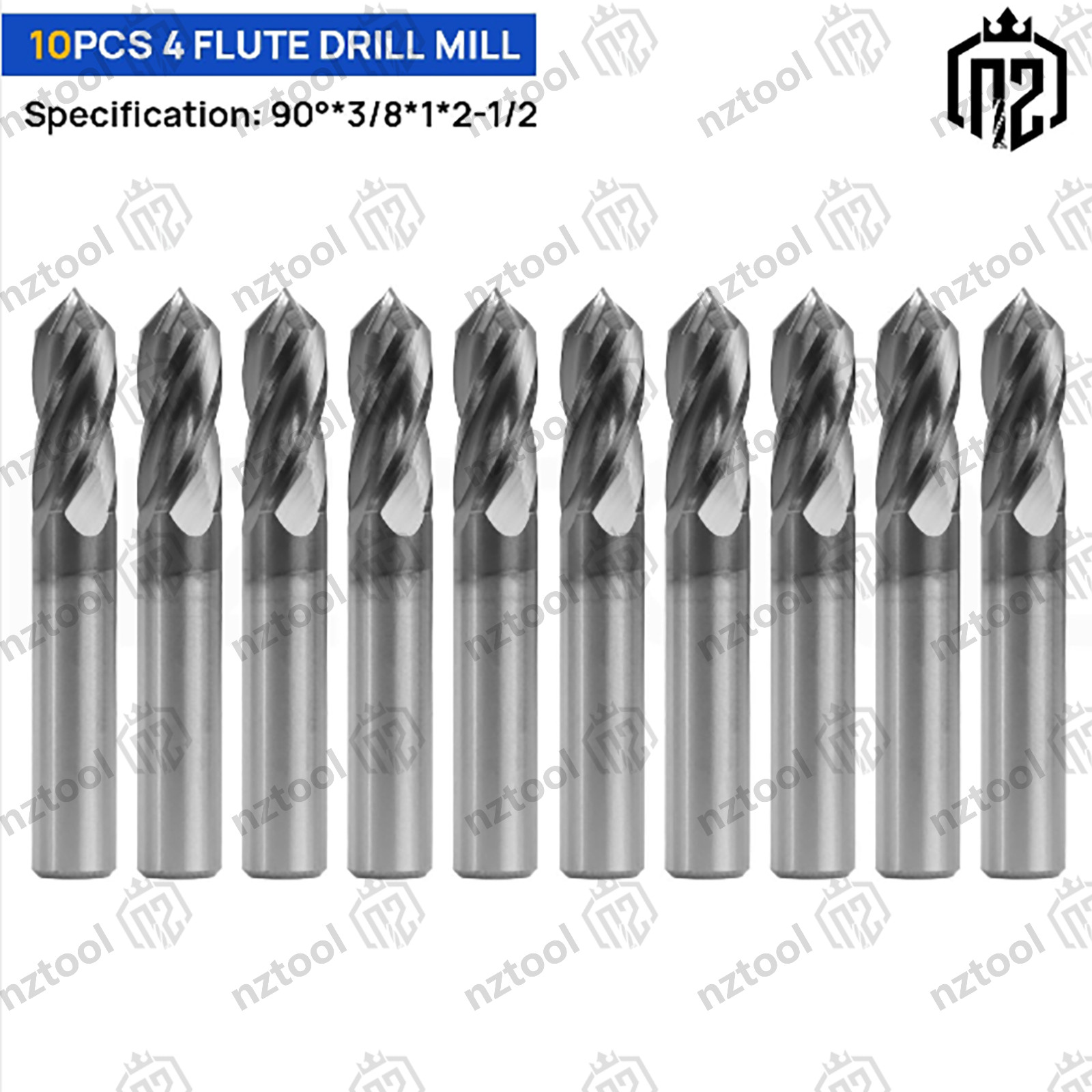10PCS 4 Flute 90 Degree 3/8\