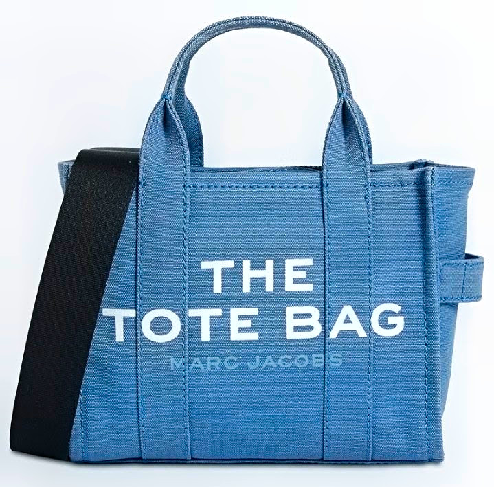 Marc Jacobs Blue Logo Tote Bag Zip Closure Top Handle Detachable Strap