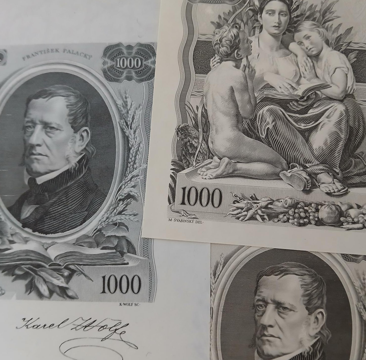 Czechoslovakia 3 black & white face & back proofs + 2 watermarked papers, P26p