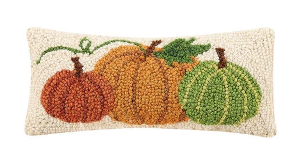 Peking Handicraft Pumpkins Hook Pillow 12in Wool Cotton, Orange