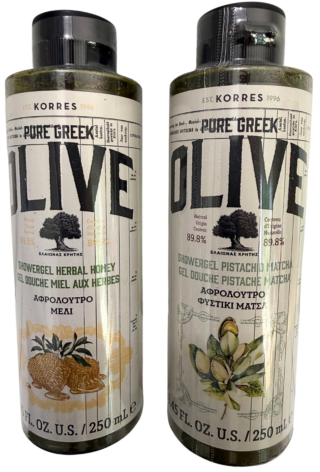 KORRES Pure Greek Olive Shower Gel 2-Pack Pistachio Matcha & Herbal Honey 250ml