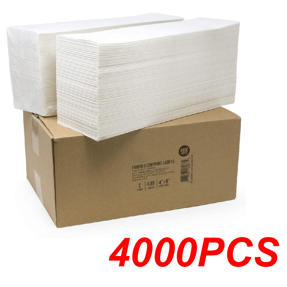 4000 - 4x6 Fanfold Direct Thermal Shipping Labels for Zebra & Rollo Printers US