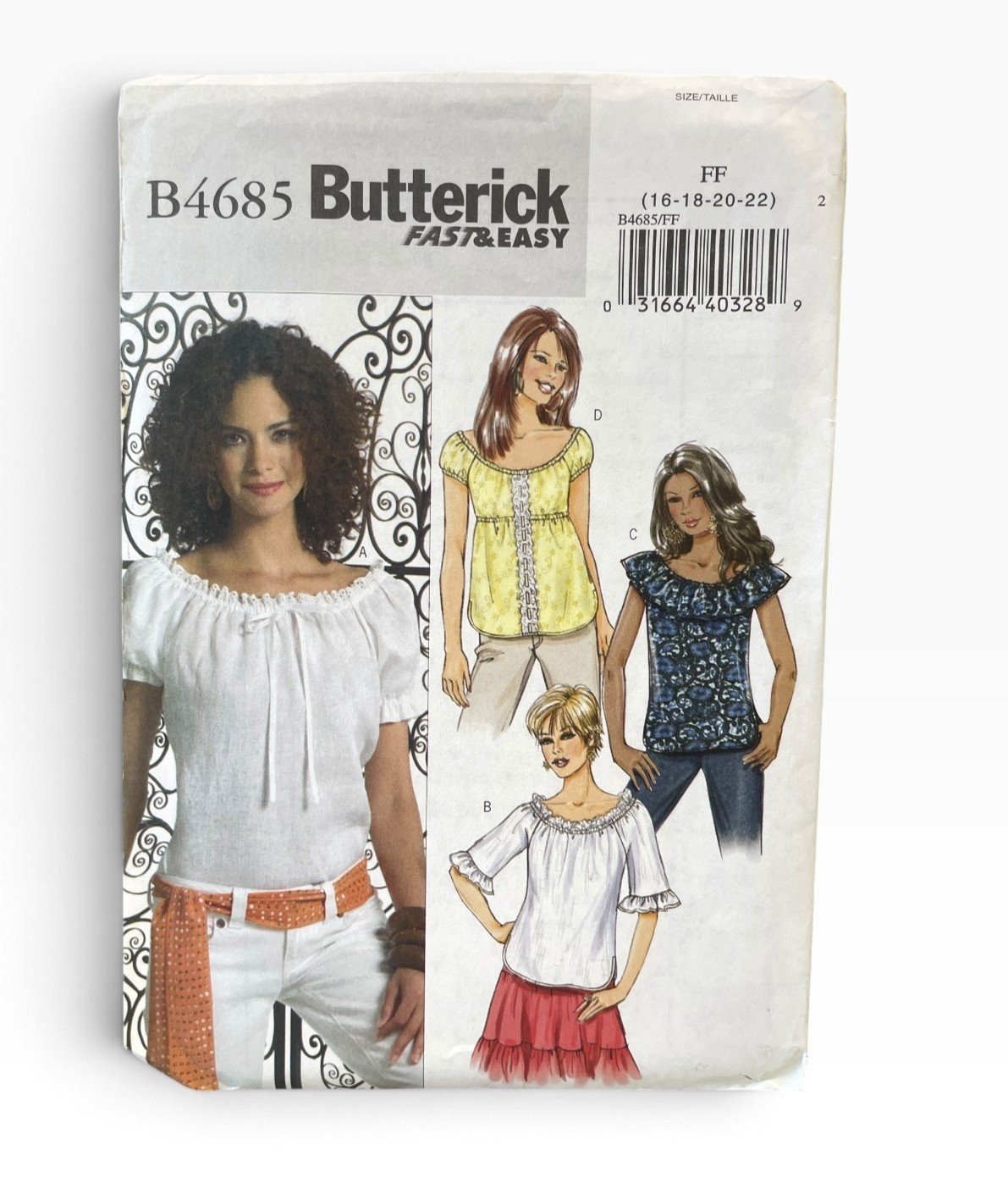 Butterick B4685 Misses' Top Blouse Sizes 16-22 Fast Easy Pullover Peasant
