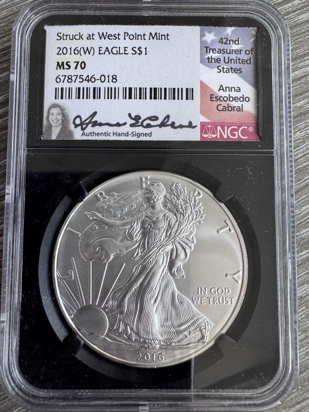 2016-(W) American Silver Eagle NGC MS70 West Point Anna Cabral Signed ASE MINT
