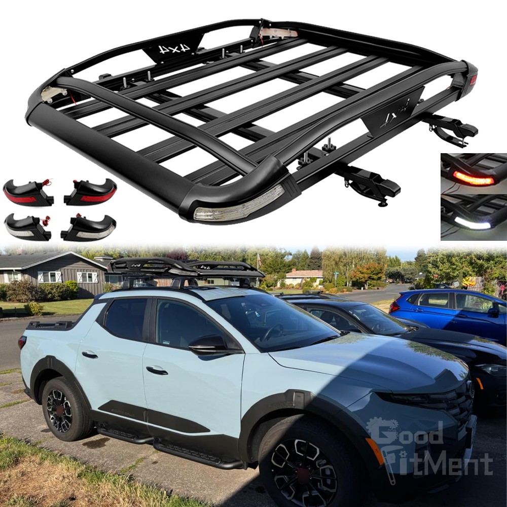 For Hyundai Santa Cruz 2022-26 Roof Rack  Carrier Basket & Crossbar w/ LED Light