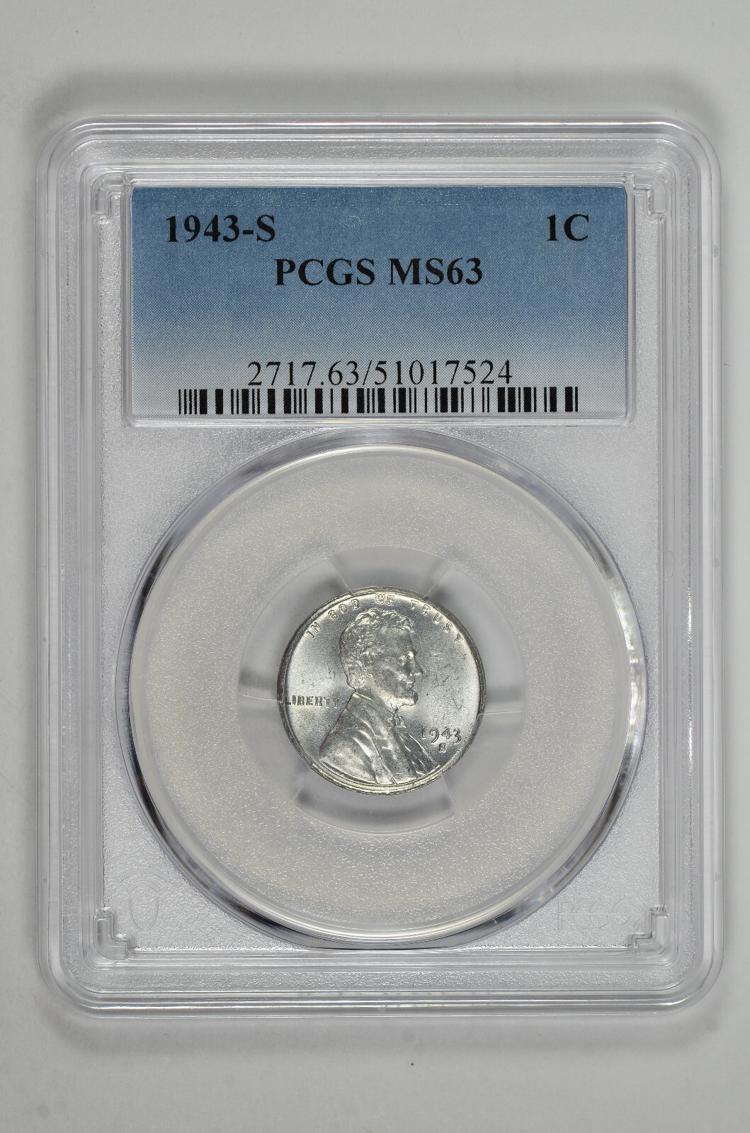 1943 S 1C Lincoln Steel Wheat Cent PCGS MS 63 New Holder