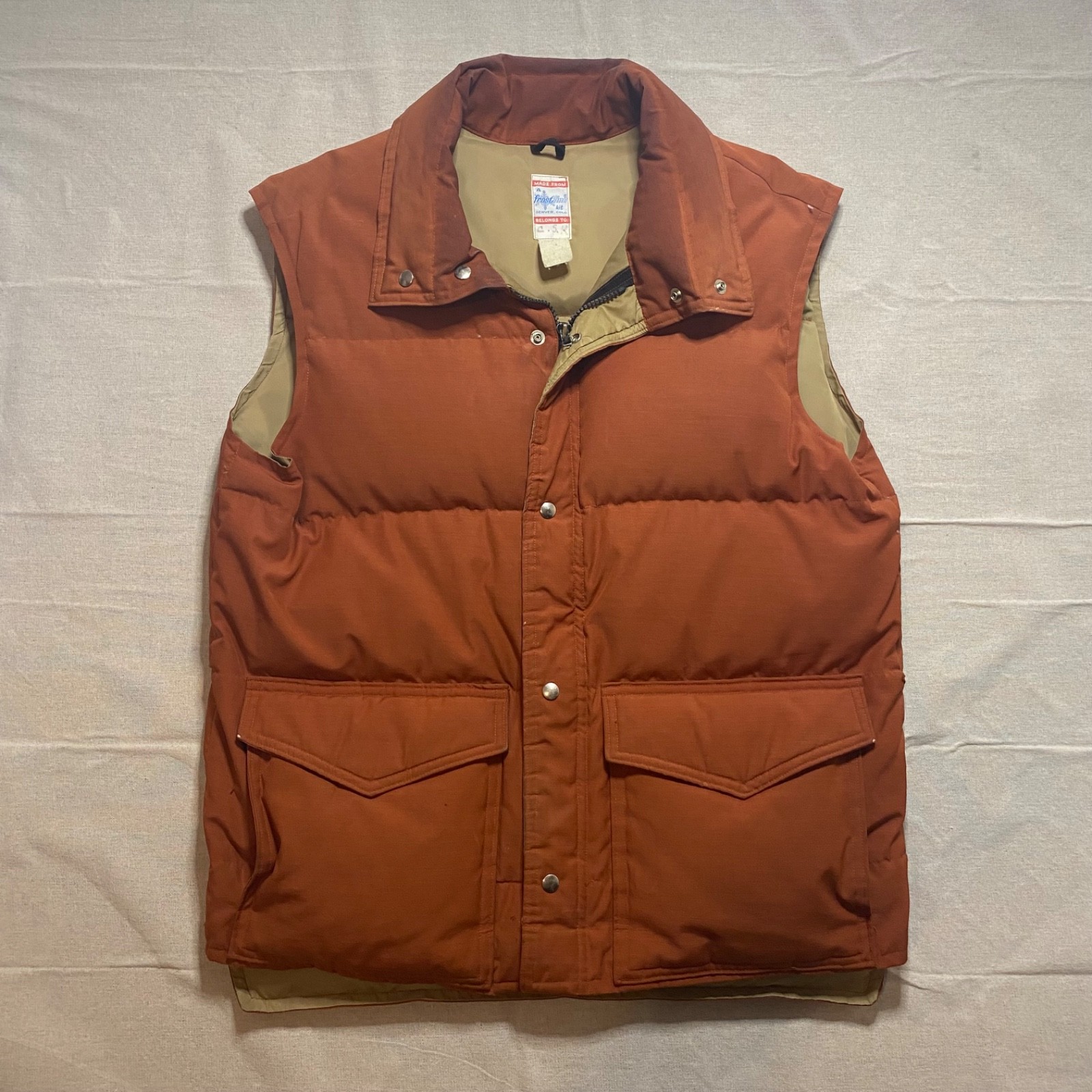 Vintage 70s Frostline Kit Down Puffer Vest XL Rust Orange Denver Gorpcore