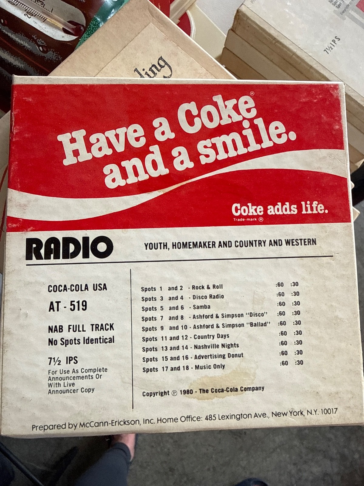 vintage coca cola radio ads 7 1/2 IPS on reel in box, 1984 