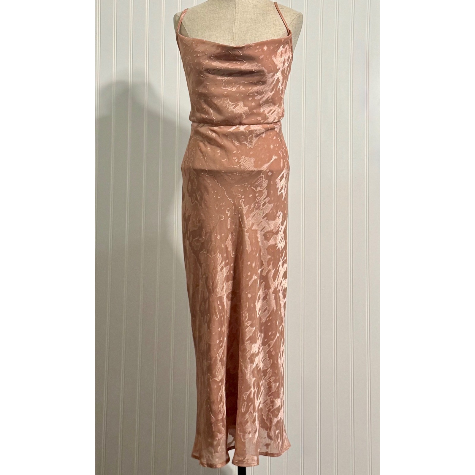 Hutch Anthropologie Kinsey Rose Pink Burnout Floral Midi Slip Dress Cowl Neck 12