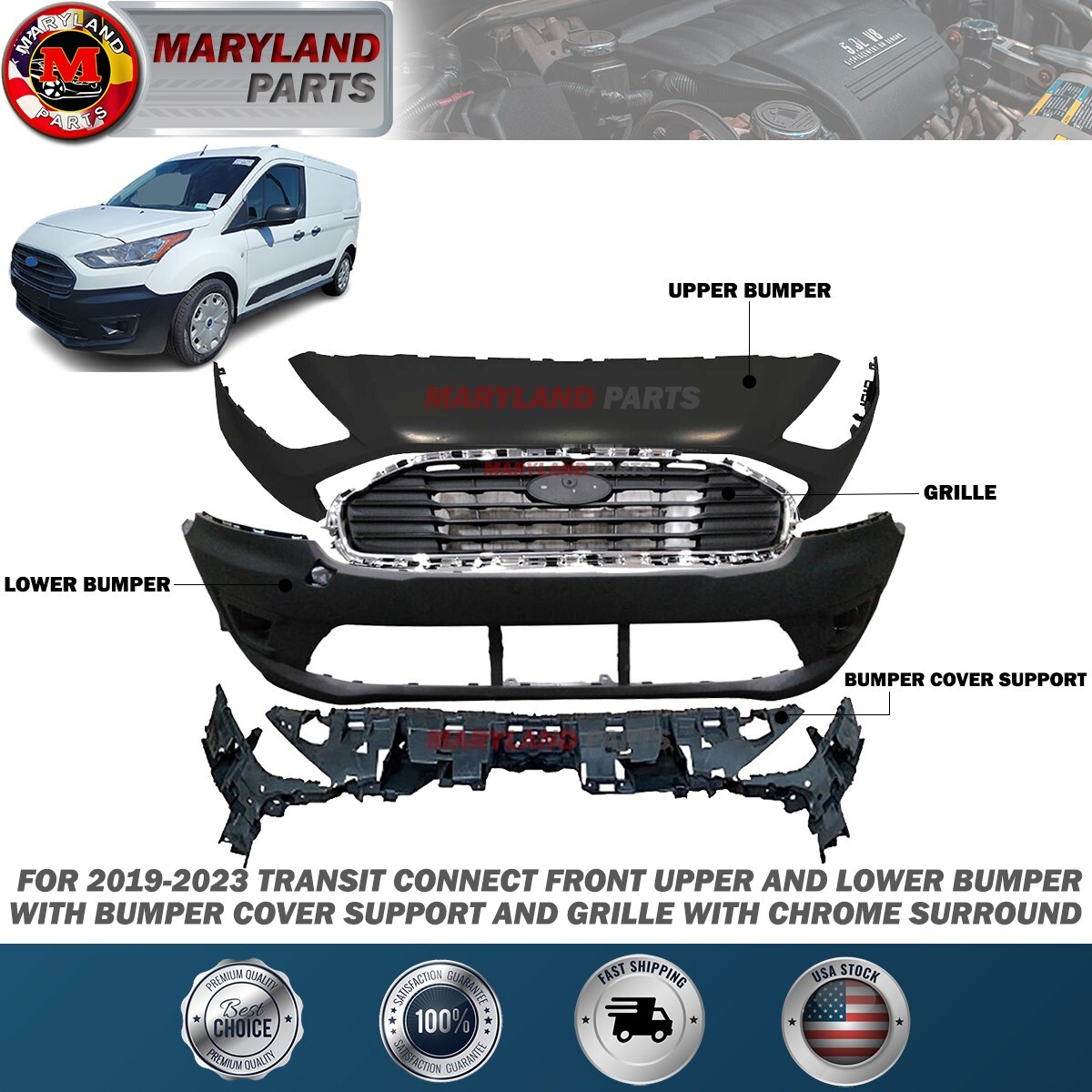 For 2019-2023 Ford Transit Connect Front Bumper Kit