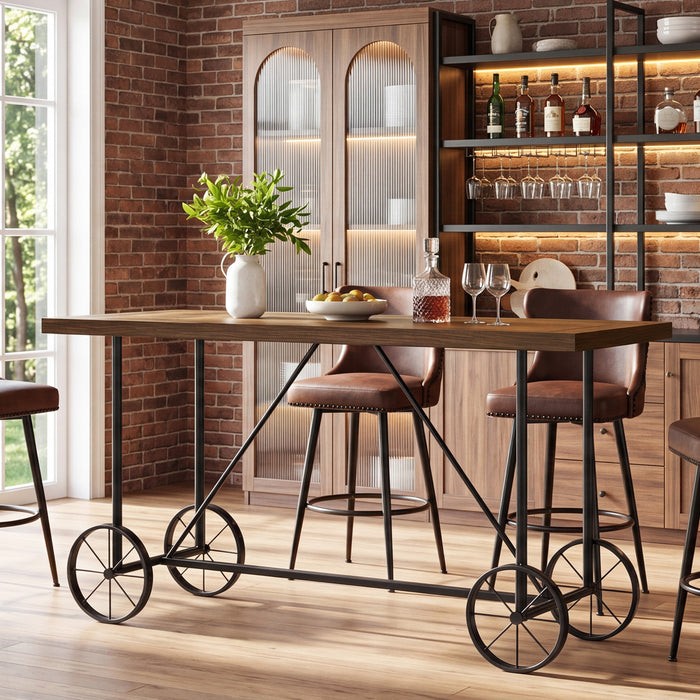 63-Inch Industrial Bar Table, Home Counter Height Pub Table with Metal Footrest