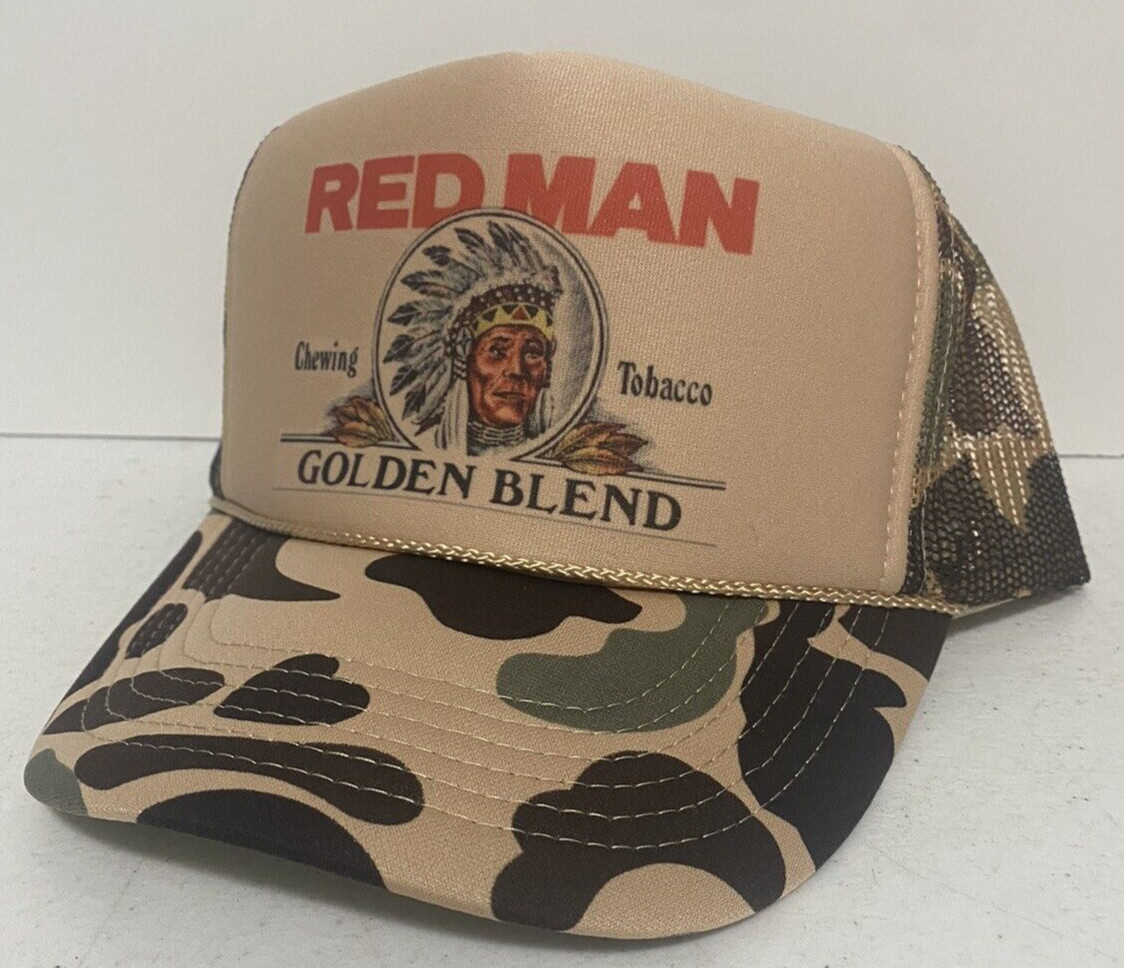 Vintage Red Man Trucker Hat Summer Hat Redman Golden Blend Camo SnapBack Hunting
