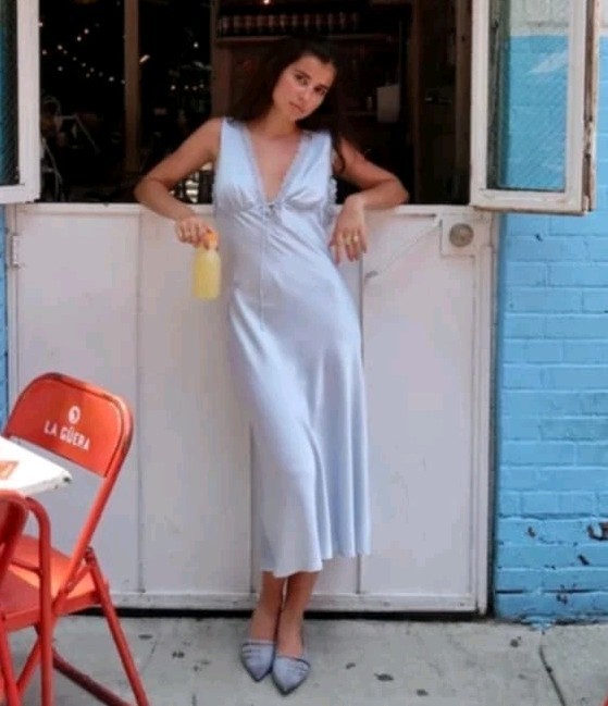 NWT ISALIS Blue Sky Silky Satin DuSol Slip Midi Maxi Dress Sz L
